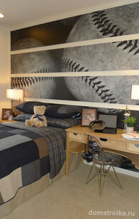 Фотообои в спальне юного любителя бейсбола