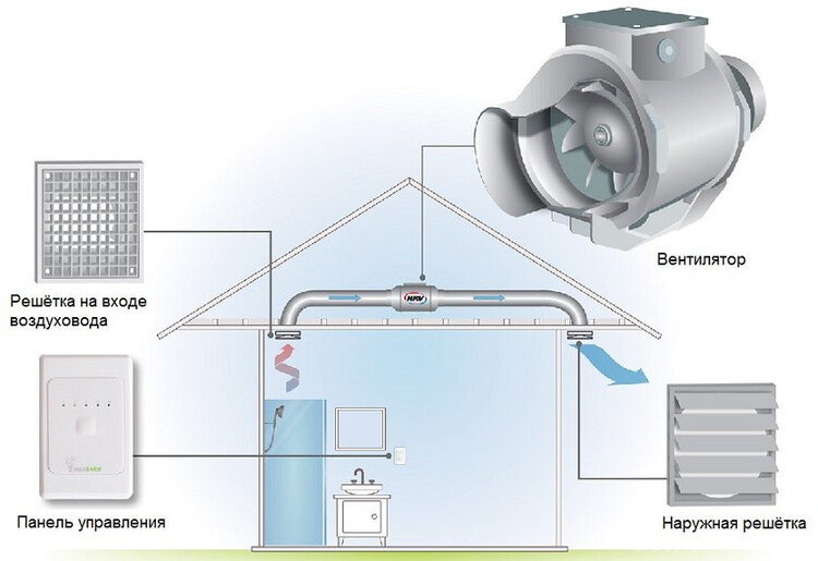 Конструкция системы принудительной вытяжной вентиляции с автоматическим управлением