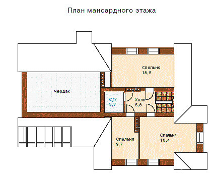 Рис. 2 План второго этажа дома с мансардой