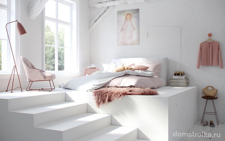 Романтический образ спальни в бело-розовых красках