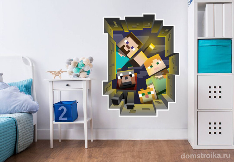 Изображение на стене детской фрагмента игры Minecraft