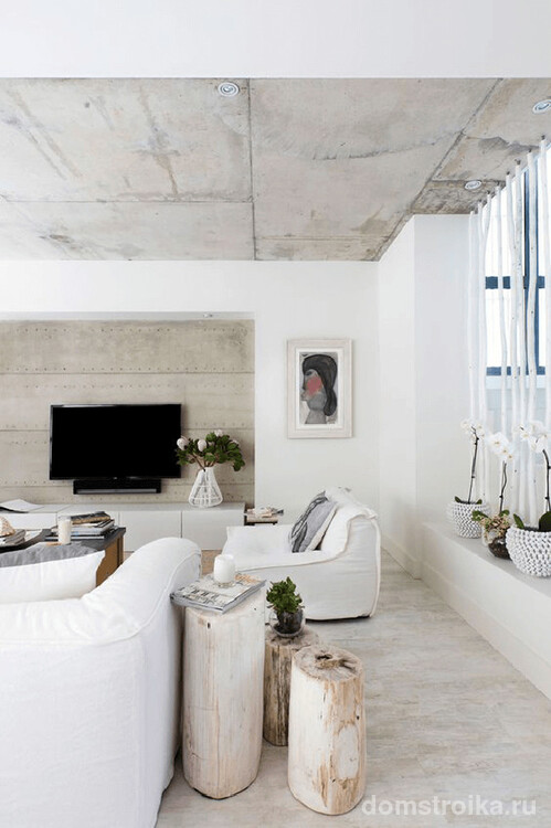 Белый цвет добавит уюта бетонной комнате