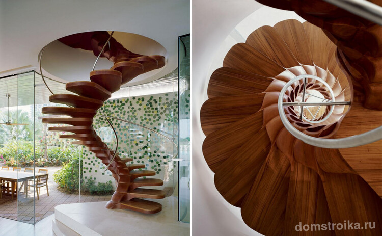"Spinal" конструкция - смелый выбор для современного дома. Такой принцип проектирования лестницы, с заимствованием из природы анатомии позвонков, - популярен в проектировании винтовых и прямых одномаршевых лестниц
