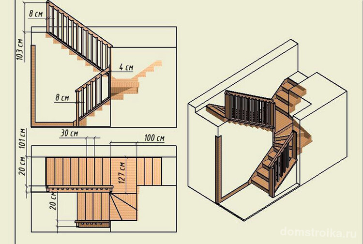 Проект трехмаршевой лестницы