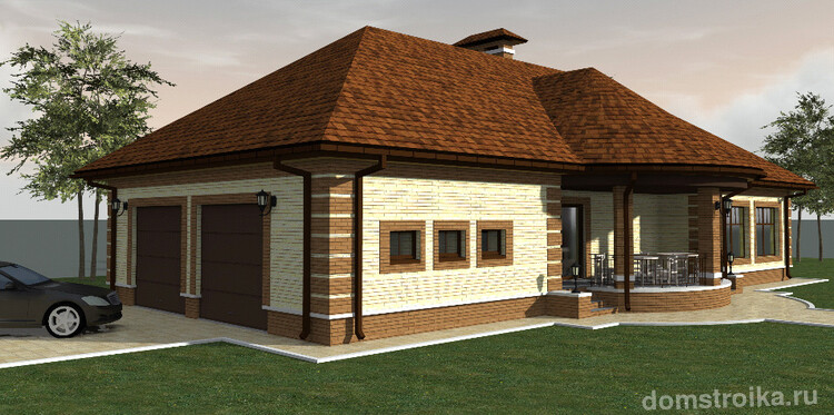 Визуализация проекта дома с гаражом и баней по разные стороны