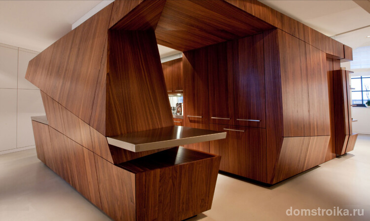 Шикарный дизайн кухонной мебели из шпонированного материала