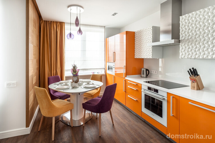 Ярко-оранжевая современная кухня в стиле модерн