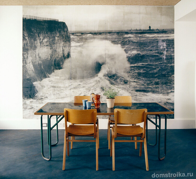Завораживающие фотообои с изображением морской волны , станут главным акцентом на вашей кухне