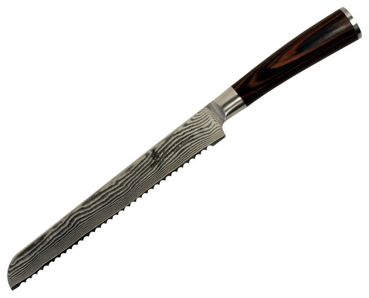 Японский нож из дамасской стали, предназначенный для нарезки хлеба
