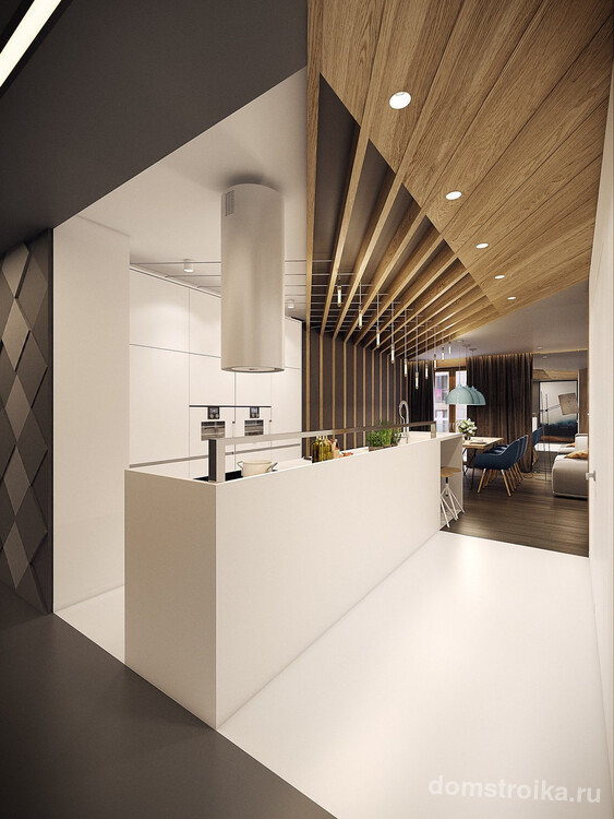 Шикарный комбинированный потолок современной кухни