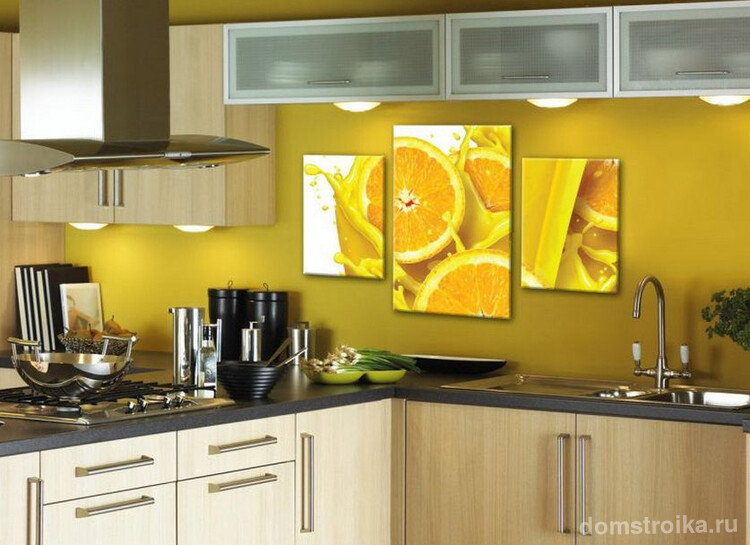 Модульная картина с сочными апельсинами освежит интерьер кухни