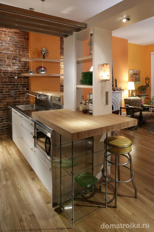 Кухня-студия позволяет увеличить размеры кухни за счет отсутствия стен