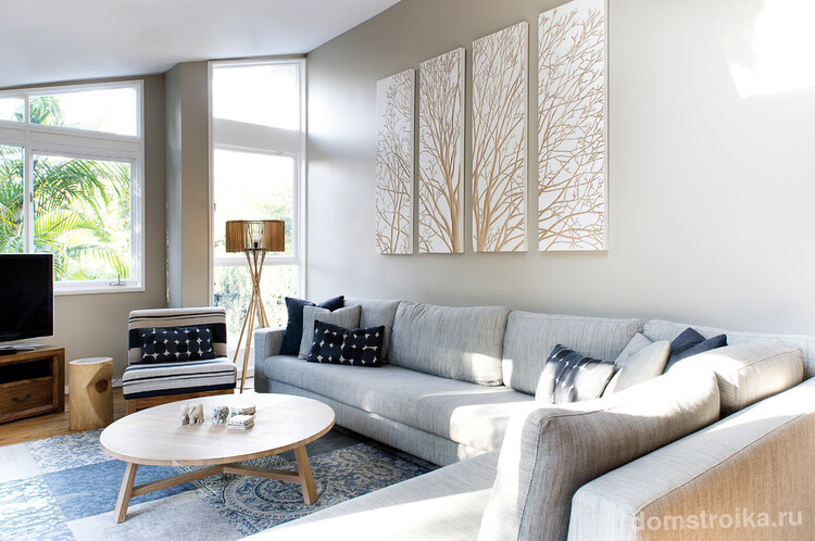 Угловые диваны в гостиной имеют свои неоспоримые преимущества: широкий спектр стилевых исполнений, возможность подбора модели для определенного дизайна помещения и компактность