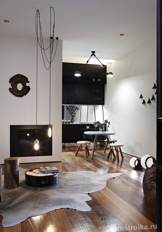 Скандинавский стиль в интерьере черно-белой кухни-студии