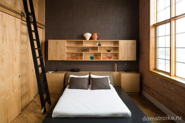 Мебель цвета охры на шоколадных стенах в интерьере лофт стиля