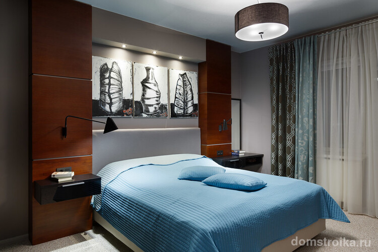 Прекрасный интерьер спальной комнаты в стиле модерн