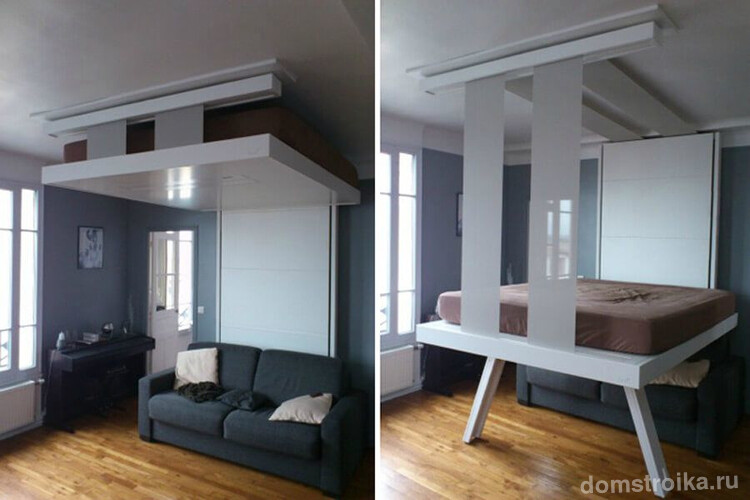 Кровать под потолок - незаменимая вещь в смарт-квартирах, когда вопрос экономии пространства особенно актуален