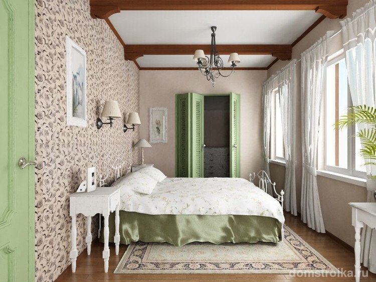 Цветовая гамма спальной комнаты в стиле прованс. Мягкие пастельные цвета и цветочный орнамент – незаменимые особенности французского провинциального стиля