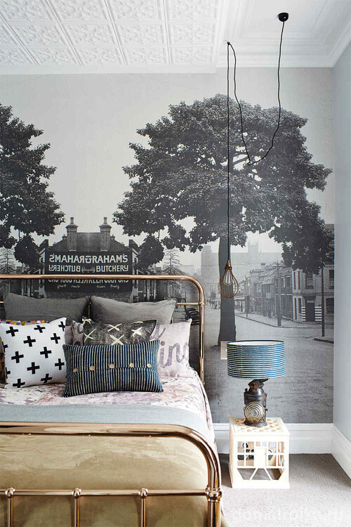 Ретро-снимок на всю стену в скандинавском дизайне комнаты