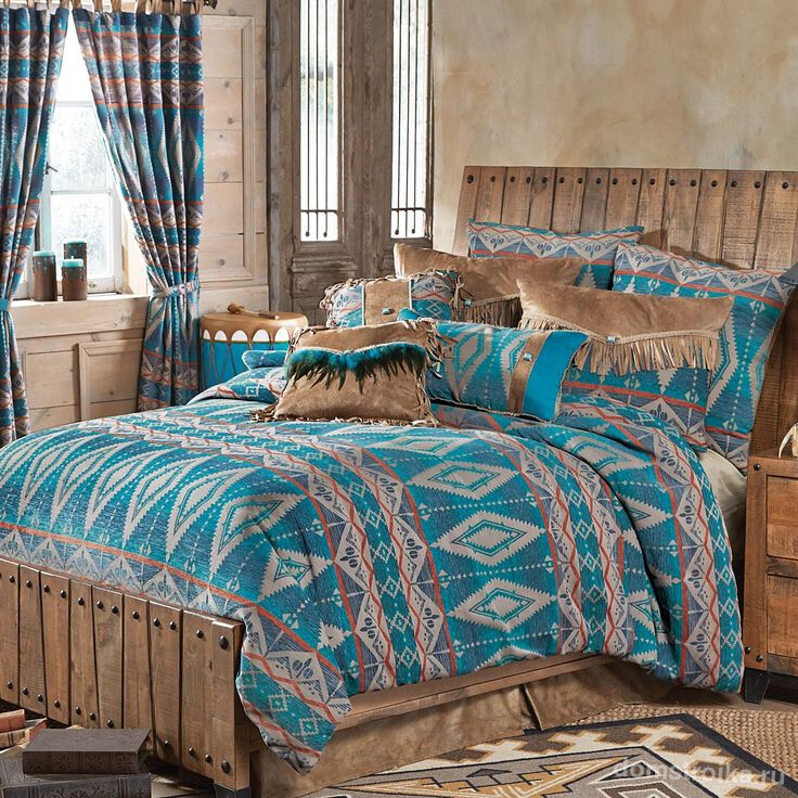 Одинаковый текстиль, выбранный для спальни в стиле Дикого Запада