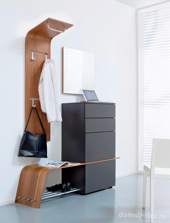 Прихожая хай-тек: стильная и комфортная мебель в светлой прихожей, заменяющая шкаф