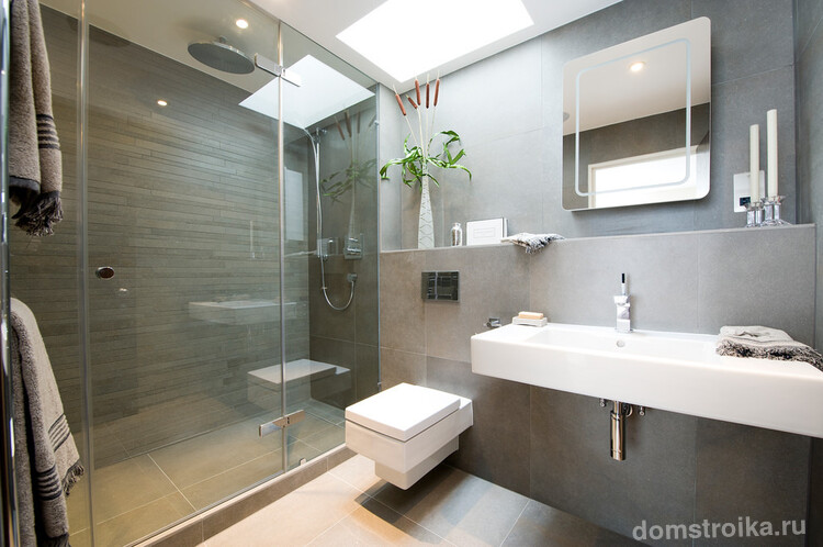 Сантехнические приборы прямоугольных форм в интерьер ванной в современном стиле