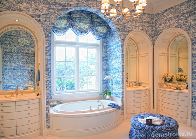 Синий цвет отлично пойдет для классической и викторианской ванной комнате
