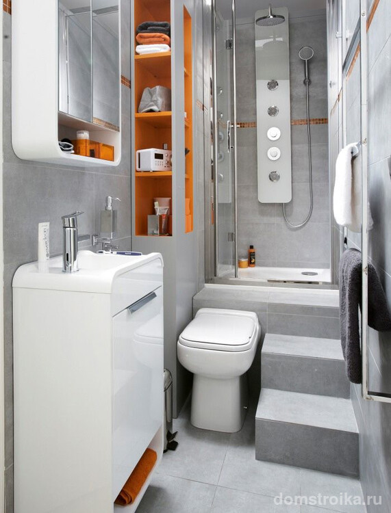 Интересный дизайн ванной комнаты 3 кв. м. в стиле хай-тек