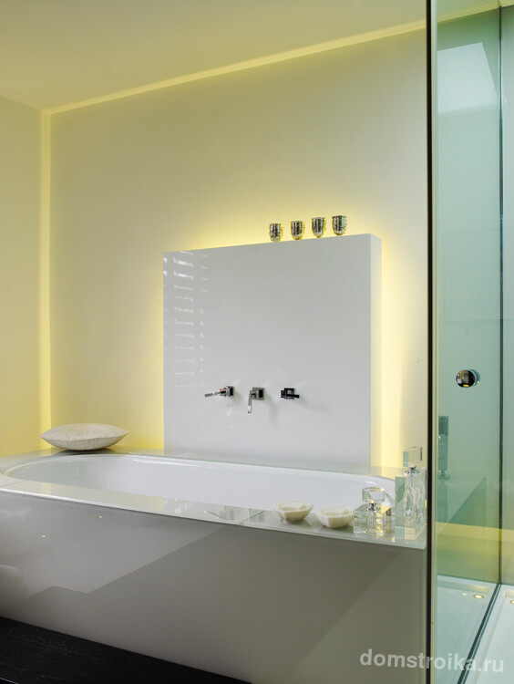 Использование светодиодного освещения поможет создать незаурядный, оригинальный дизайн ванной комнаты