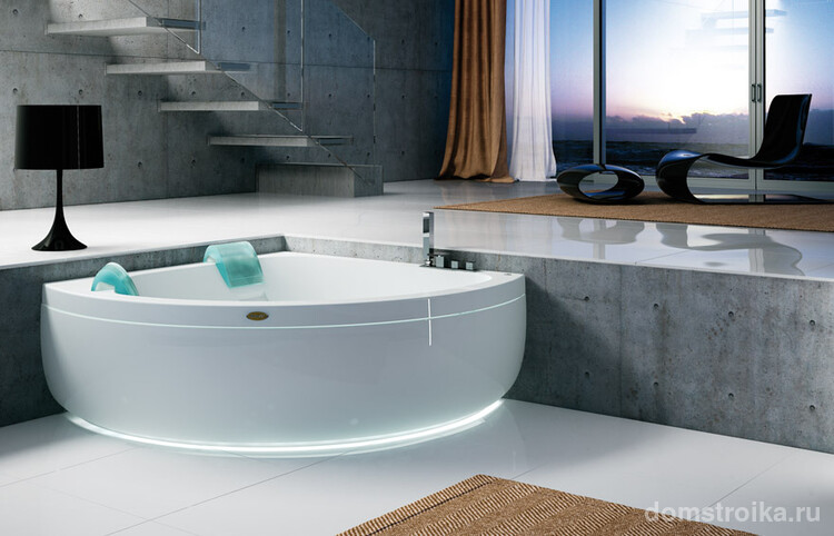Угловая ванна с подсветкой в интерьере современного стиля