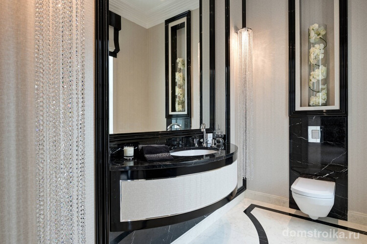 Черно-белая ванная в стиле арт-деко