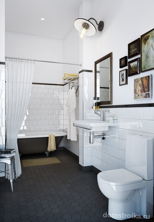 Керамическая плитка в прекрасном интерьере совмещенной ванной комнаты