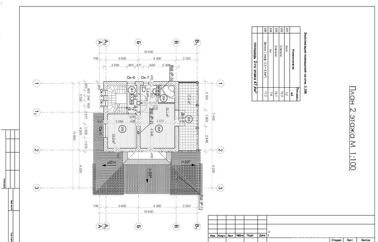 План второго этажа (47,4 кв. м) дома из газобетона