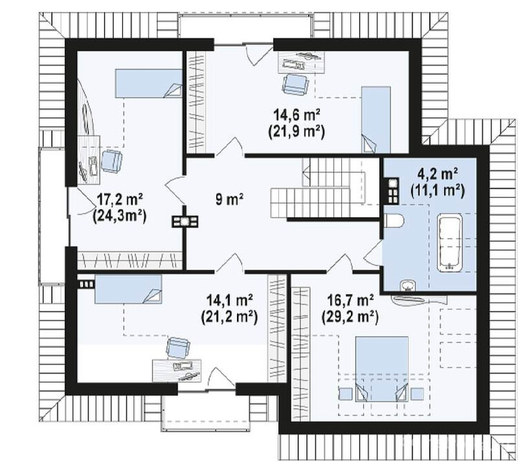 Проекты домов с мансардой и гаражом: план мансардного этажа