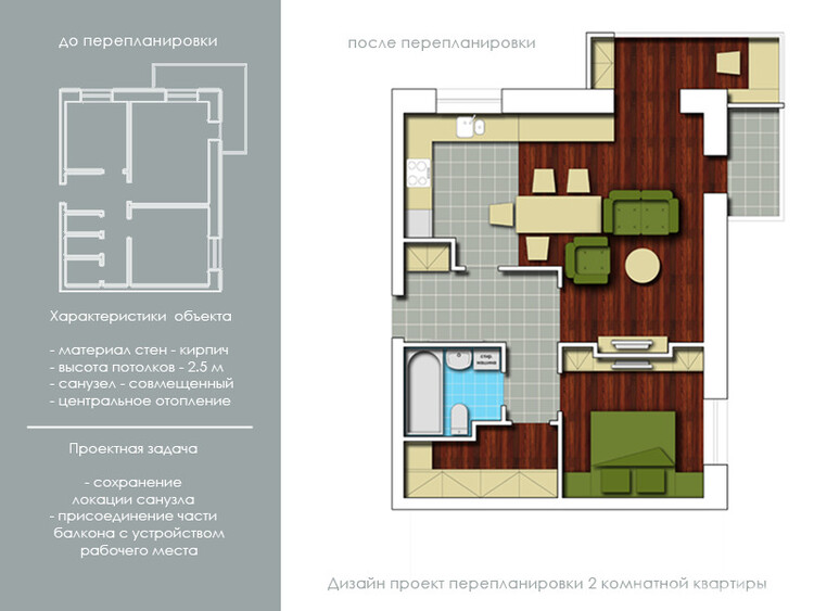 Дизайн проекта перепланировки 2 комнатной квартиры