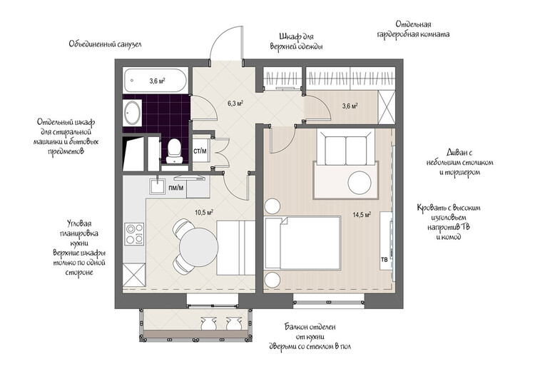 Схема расположения предметов в квартире на 38 кв. м.