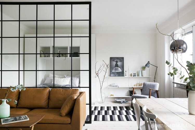 Красивый интерьер однокомнатной квартиры в скандинавском стиле