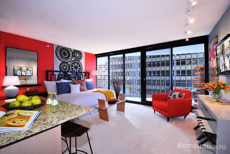 Дизайн-проект однокомнатной квартиры: телевизор в однокомнатной квартире лучше закрепить на стене