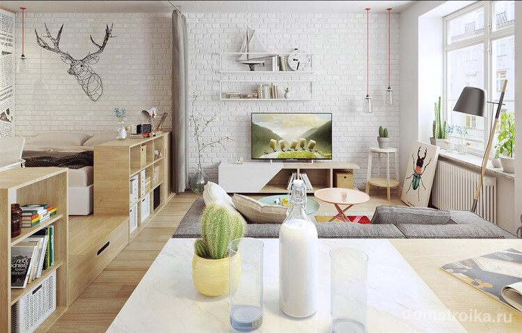 Скандинавский дизайн - то, что даст максимальный простор для творчества и нестандартных решений, и сделает любую компактную студию позитивным и вдохновляющим жилым пространством