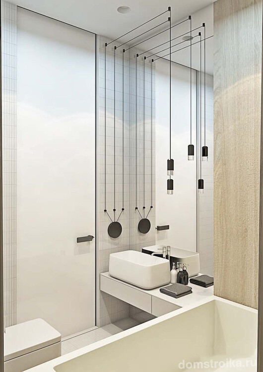 Визуализация современной компактной ванной комнаты площадью в 3 кв. м