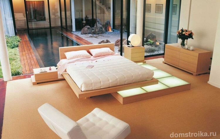 Пастельная спальня в японском стиле
