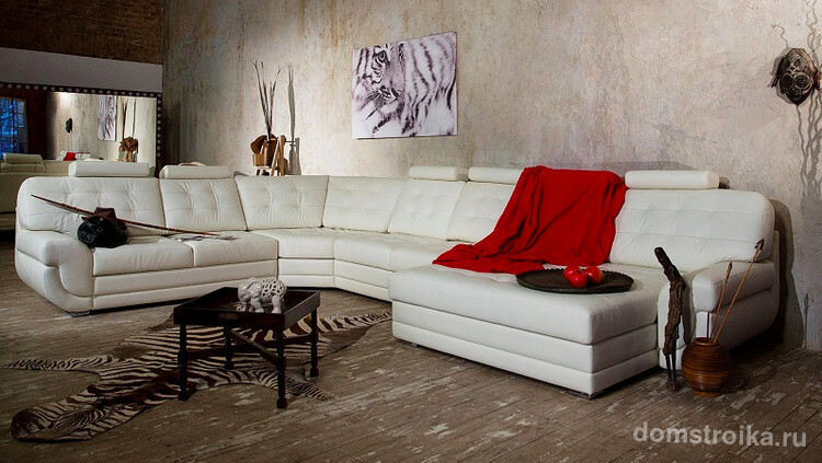 Белый кожаный диван, модель "Адриано"
