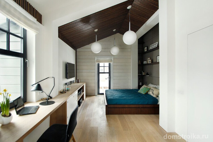 Спальня в современном стиле с рабочей зоной