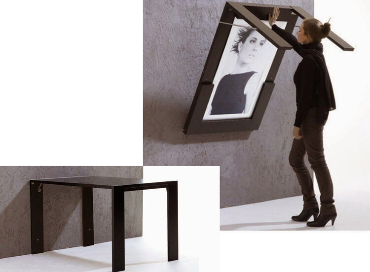 Вариант для тех, кому несимпатична голая утилитарность: раскладной стол, закрепляющийся на стене в сложенном состоянии, может быть и элементом декора помещения