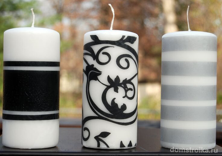 Акриловые краски в черно-белом декоре свечи