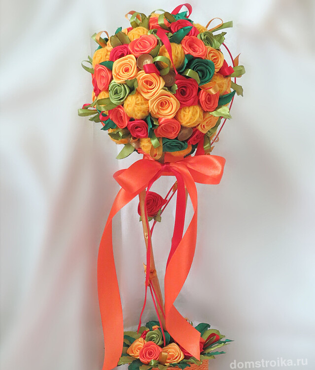 Цветы из атласных лент: яркий букет невесты из атласа