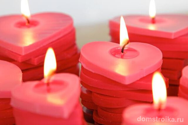 Свечи в виде сердца из множества пластин, сделанные своими руками