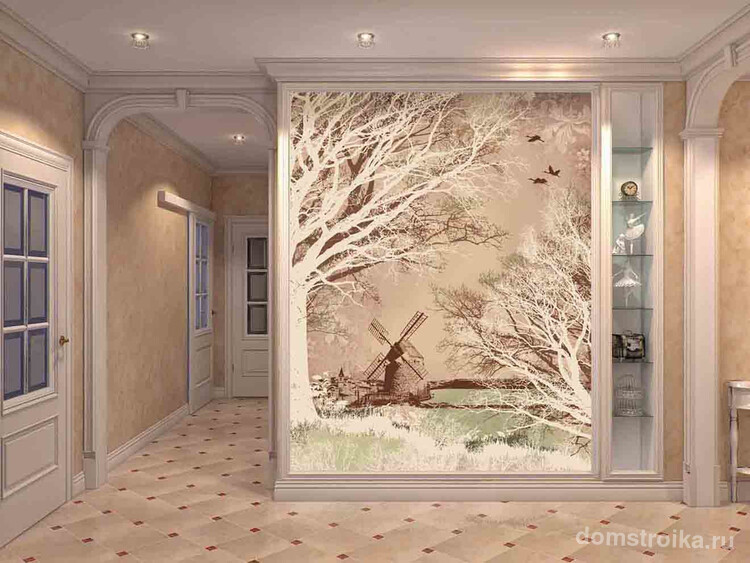 Панно с зимней композицией в дизайне коридора