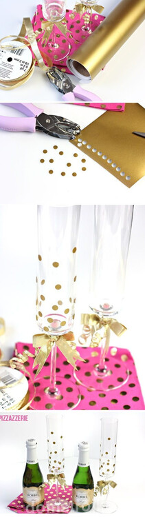 Декор бокала для шампанского в золотом цвете