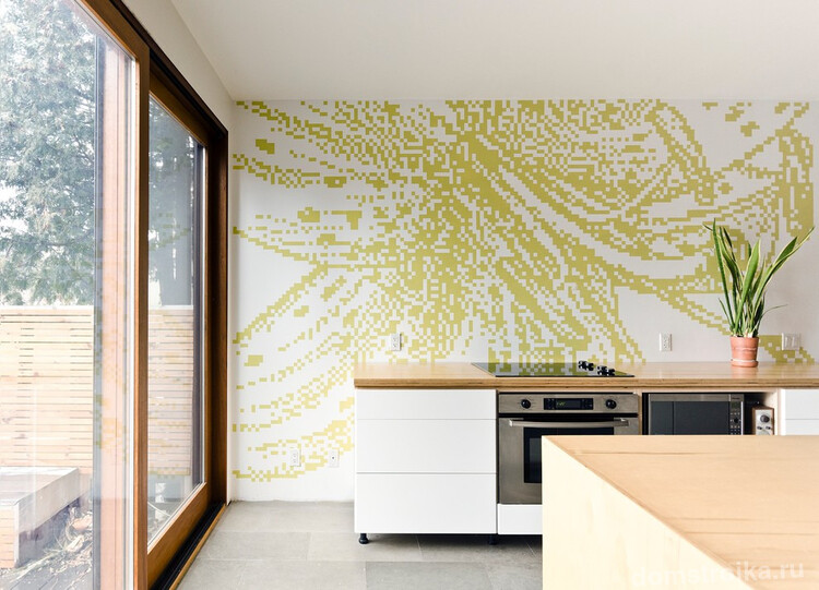 Масштабная мозаика на стене кухни в стиле модерн. Процесс ее укладывания трудоемкий, довольно "грязный" и доступен в основном специалистам. Но можно научиться и самому
